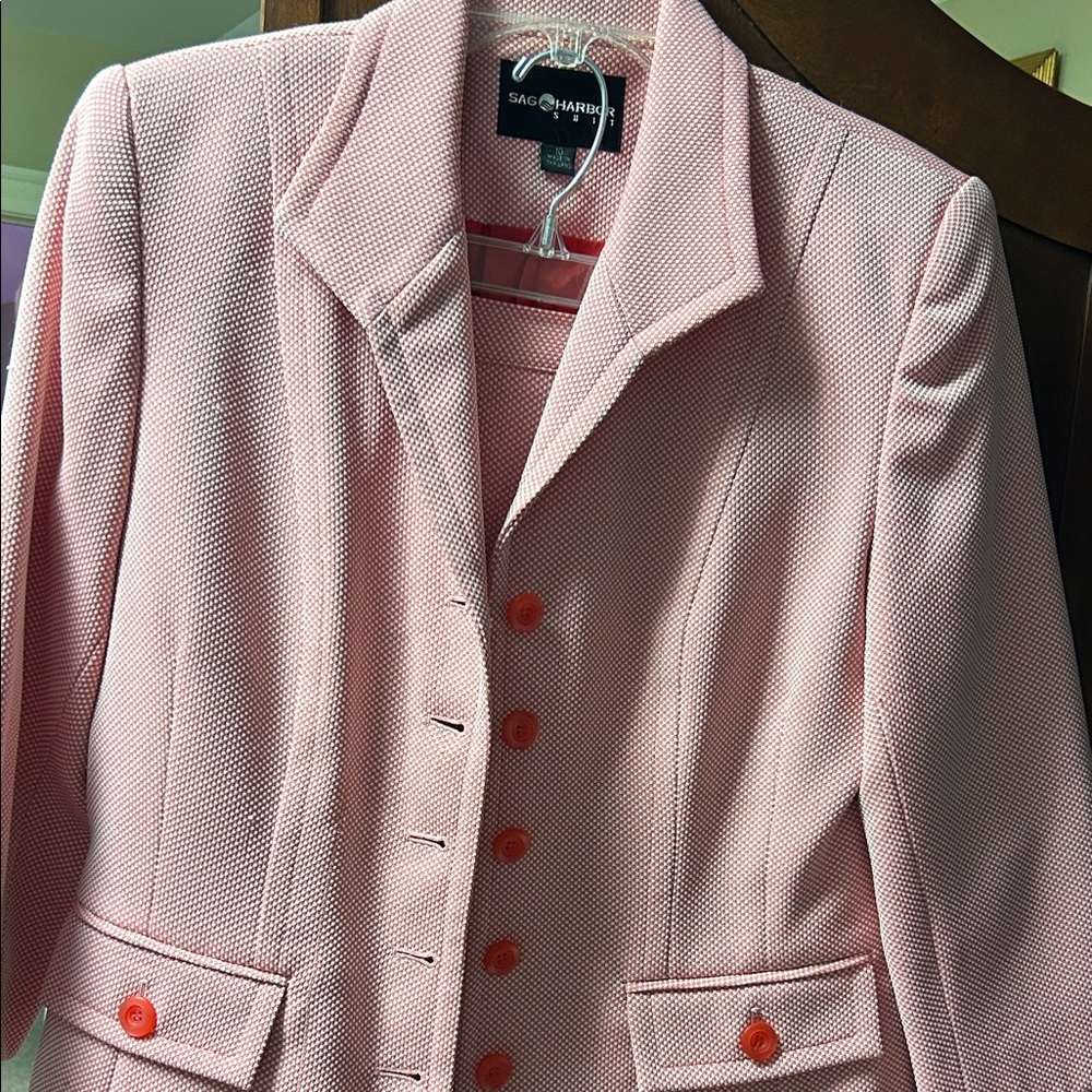 Sag Harbor Pink and Red Women's Blazer with its skirt.  Five buttons on front b - Picture 6 of 6